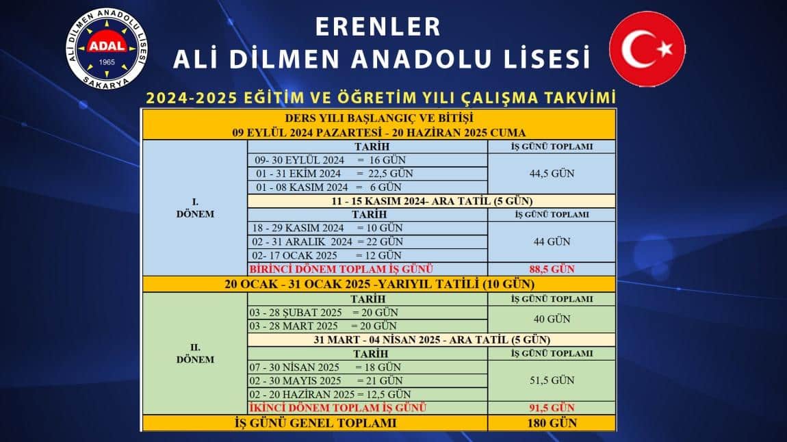 2024-2025 EĞİTİM VE ÖĞRETİM YILI ÇALIŞMA TAKVİMİ