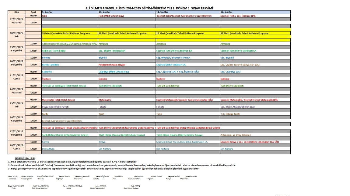 II.DÖNEM I.SINAV PROGRAMI